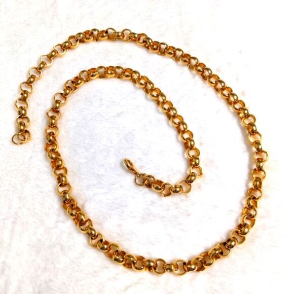 Vintage AFJ 80's Hefty Goldtone 30" Interlocking Chain Necklace - Picture 1 of 10